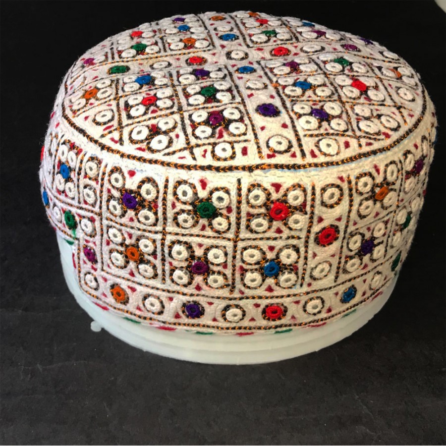 White Mutlicolor Bugti / Balochi Cap or Topi MKC-934